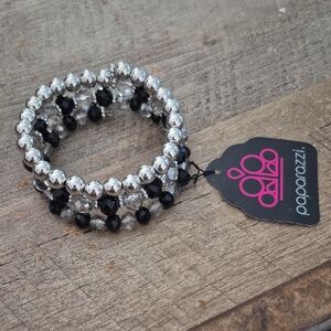 Paparazzi Silver Black Spiral Bracelet